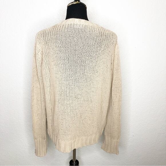 Wooden Ships tan crochet knit ribbed trim sweater size Medium / Large M/L - Picture 12 of 12
